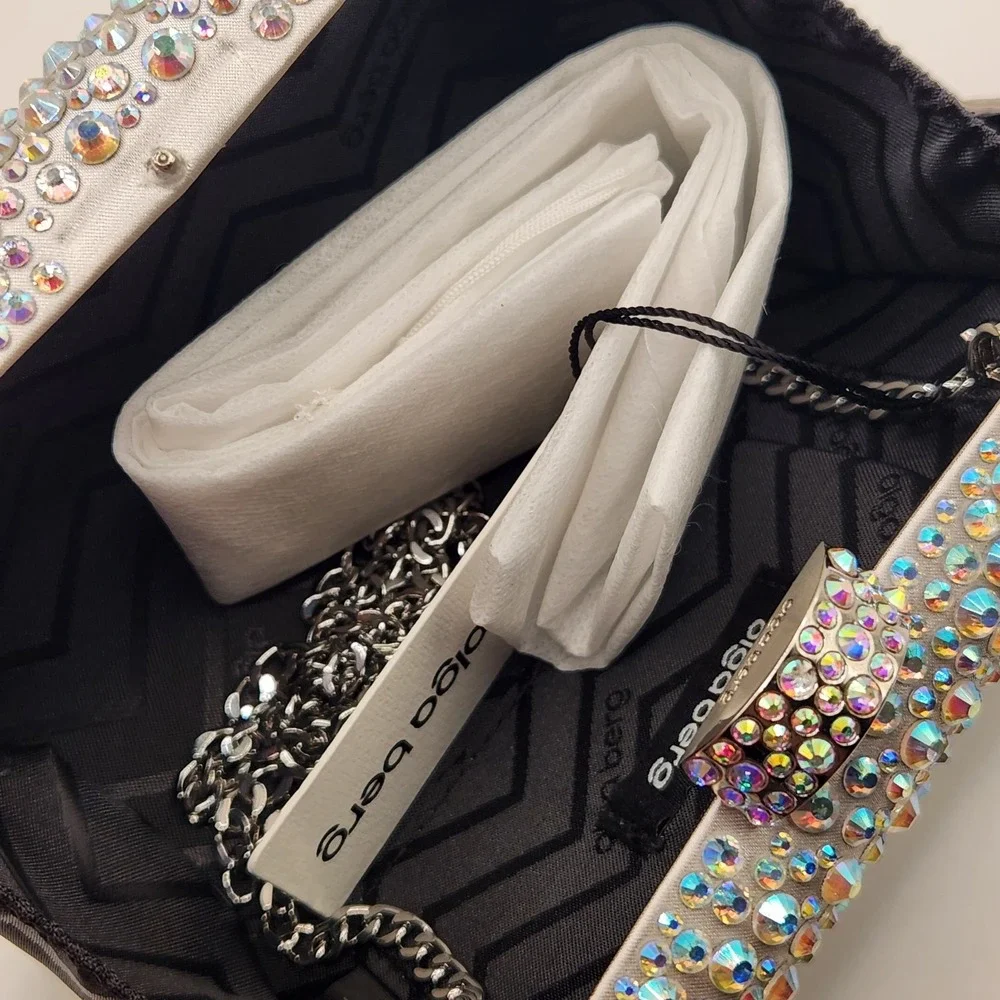 New Olga Berg Casey Iridescent Crystal Hardcase Clutch Shimmering Fancy Purse B